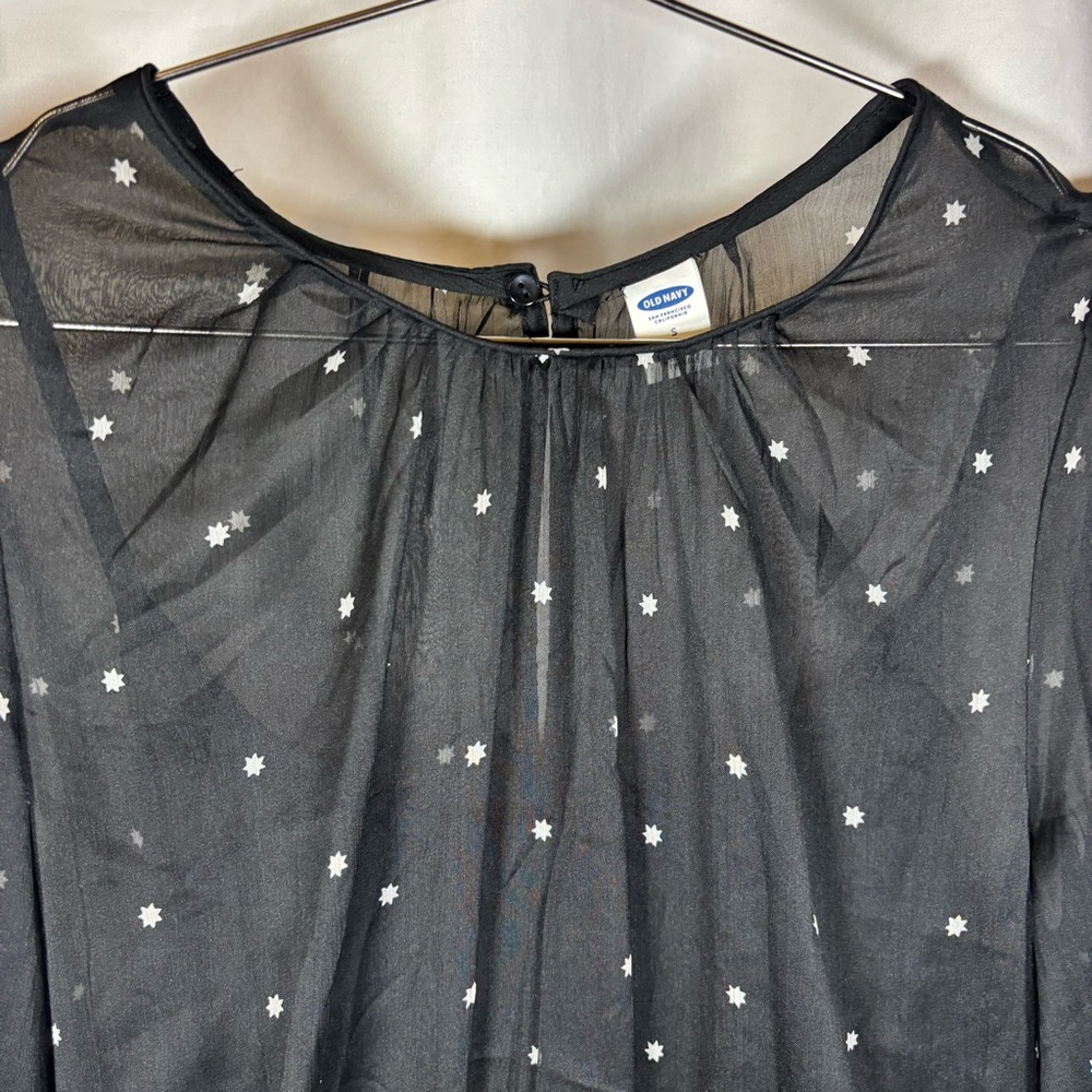 NWT Old Navy Dress Black White Stars Chiffon Lined Midi Women’s Size Small - Picture 2 of 11